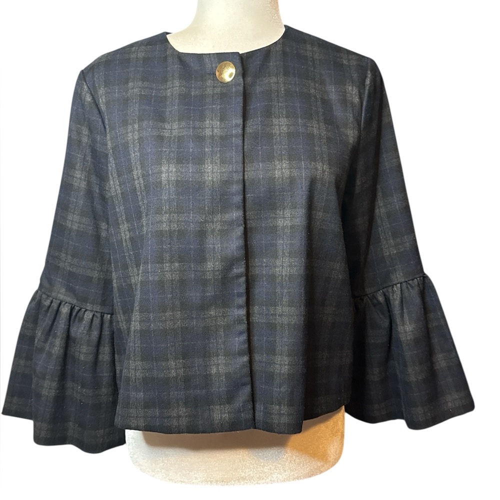 Zara Plaid Bell Sleeve Jacket